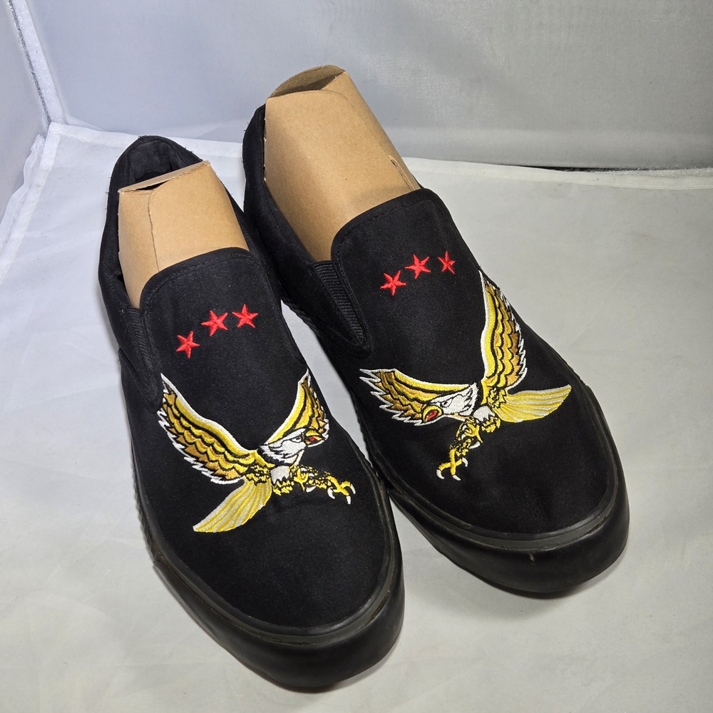 DIESEL Vansis Shoes Womens 9.5 Slip On Black Eagle‎ Embroidered Rare